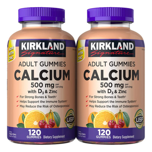Kirkland Signature Adult Gummies Calcium 500 mg with D3 & Zinc, 240 Gummies